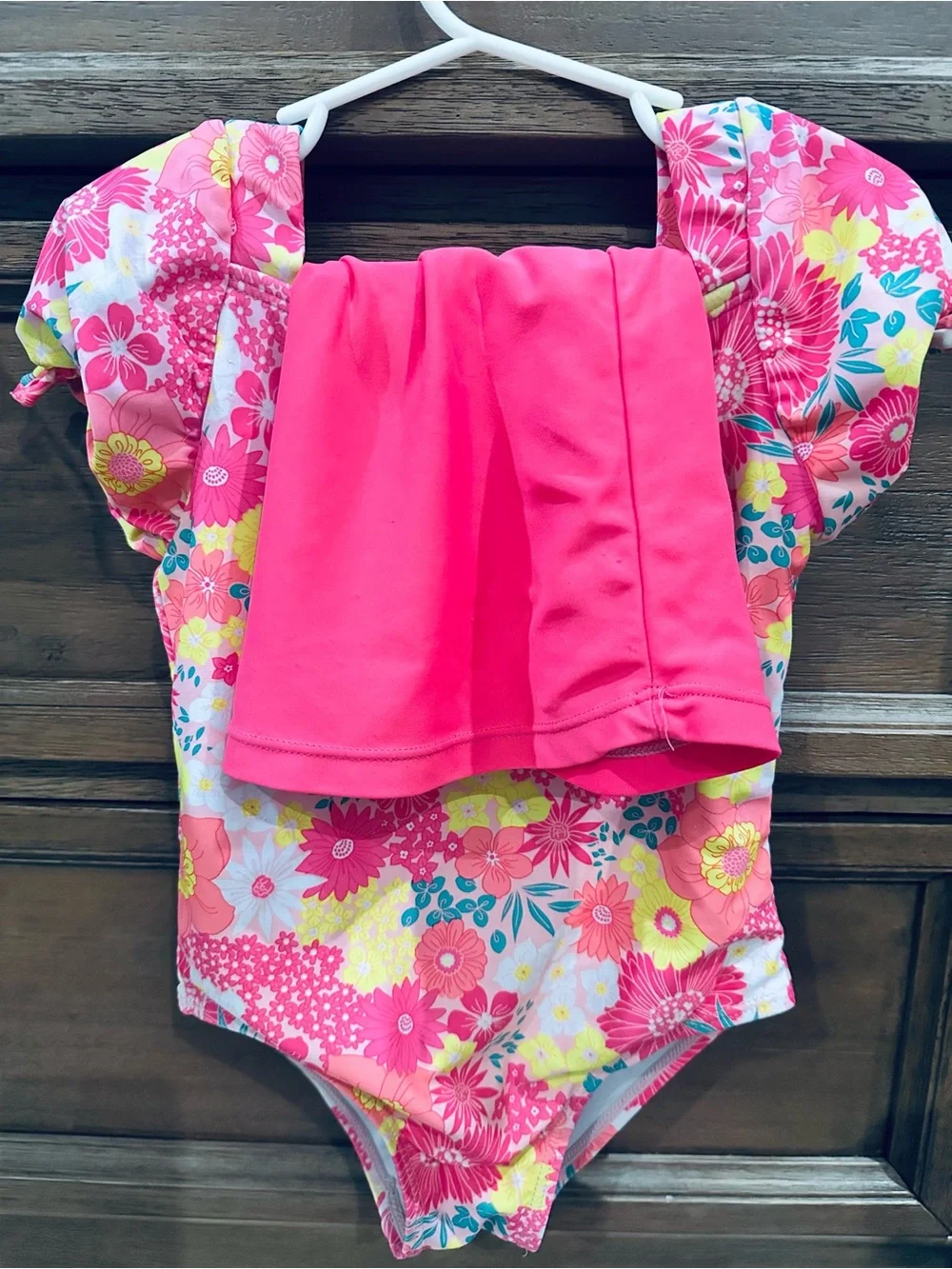 Betsey Johnson Toddler Pink Floral One-Piece Swimsuit (4T) with Removable Skirt